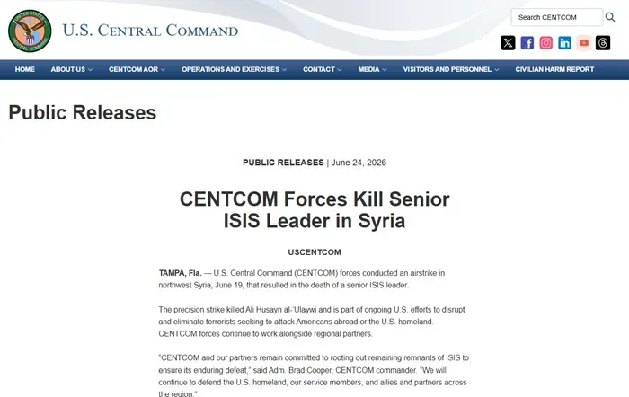 Hoa kỳ kh&ocirc;ng k&iacute;ch, ti&ecirc;u diệt một thủ lĩnh cấp cao của ISIS tại Syria