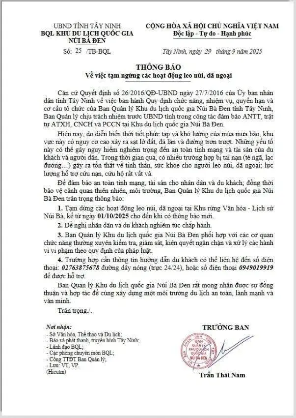 Núi Bà Đen tạm dừng hoạt động du lịch do nguy cơ sạt lở