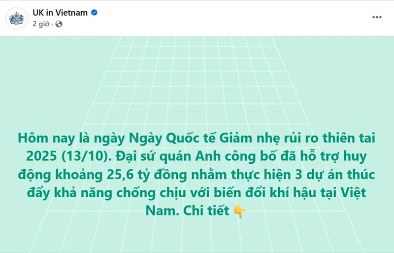 Vương quốc Anh hỗ trợ Việt Nam tăng khả năng chống chịu thiên tai