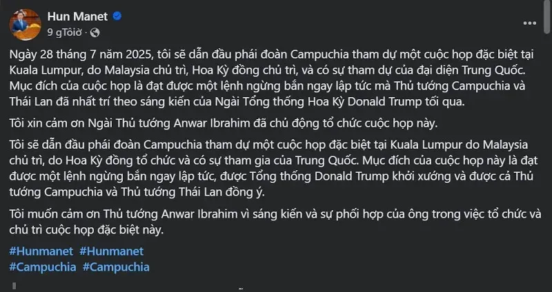 Lãnh đạo Thái Lan và Campuchia sẽ đến Malaysia đàm phán, chấm dứt tranh chấp