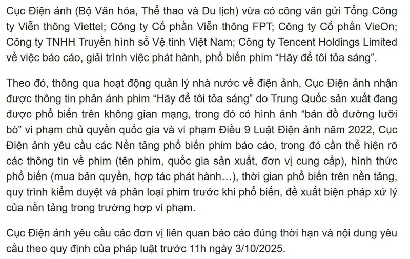 Phim “Hãy để tôi tỏa sáng” xuất hiện đường lưỡi bò, Cục Điện ảnh lên tiếng
