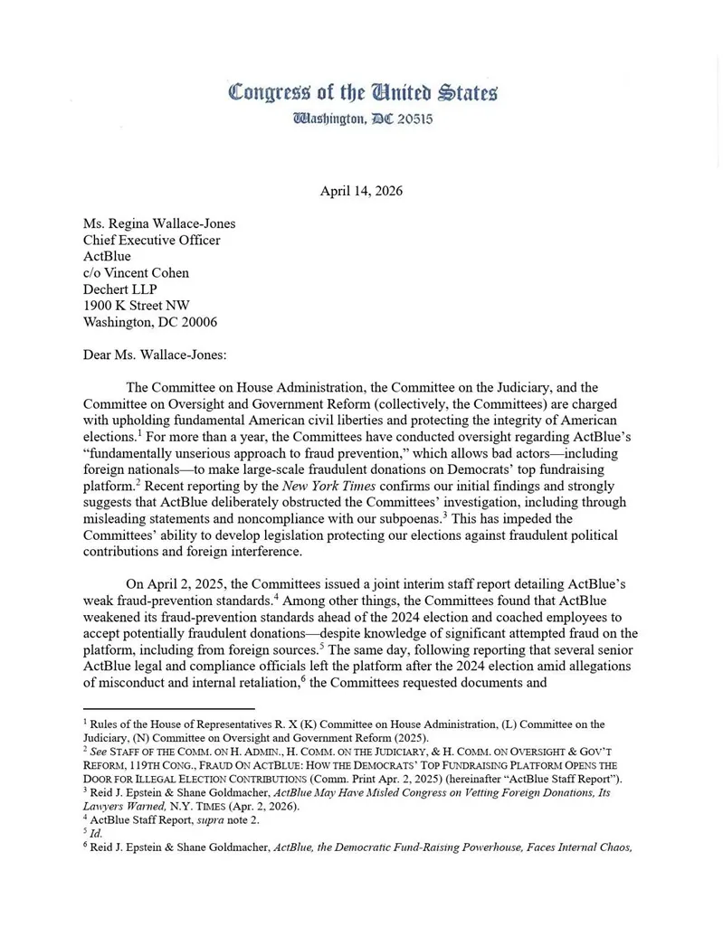 Hạ viện Hoa Kỳ c&aacute;o buộc ActBlue cản trở điều tra gian lận bầu cử 