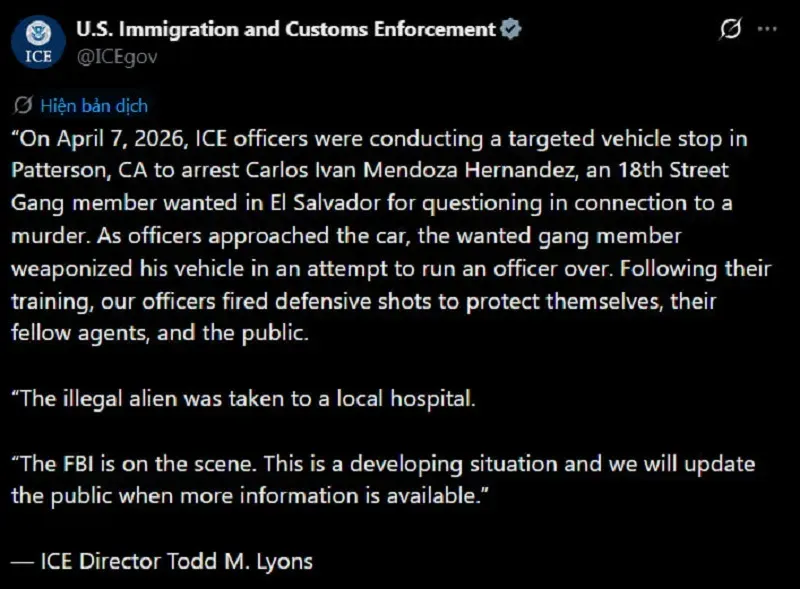 ICE bắn người ở California, n&acirc;ng tổng số vụ nổ s&uacute;ng l&ecirc;n con số 8
