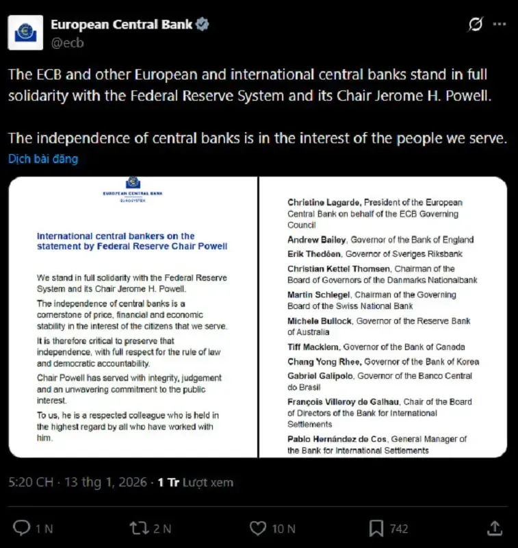 C&aacute;c ng&acirc;n h&agrave;ng trung ương to&agrave;n cầu đồng loạt ủng hộ Chủ tịch Fed