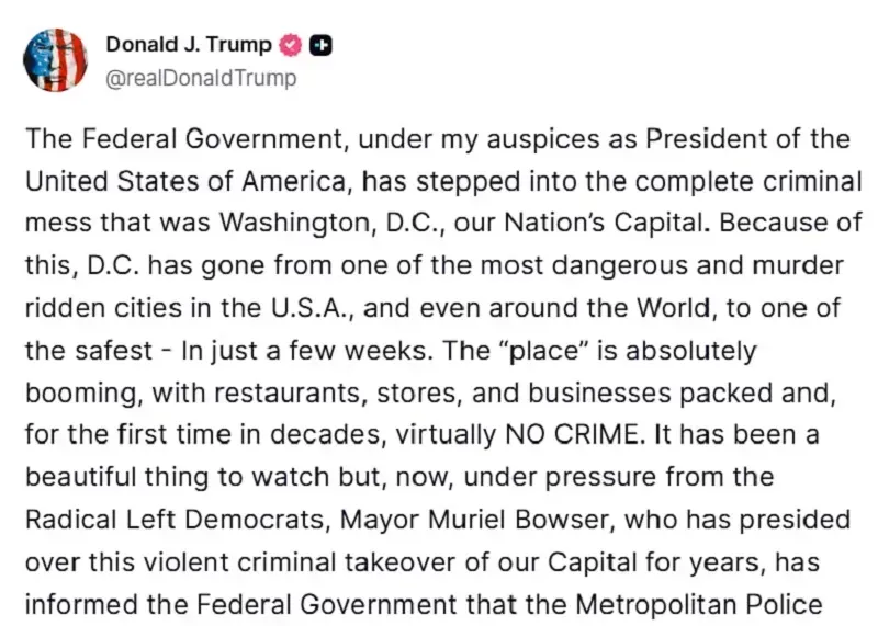 Ông Trump dọa “liên bang hóa” cảnh sát Washington, D.C nếu không hợp tác ICE