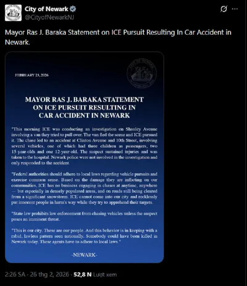 Nh&acirc;n vi&ecirc;n ICE bị c&aacute;o buộc g&acirc;y tai nạn li&ecirc;n ho&agrave;n ở New Jersey