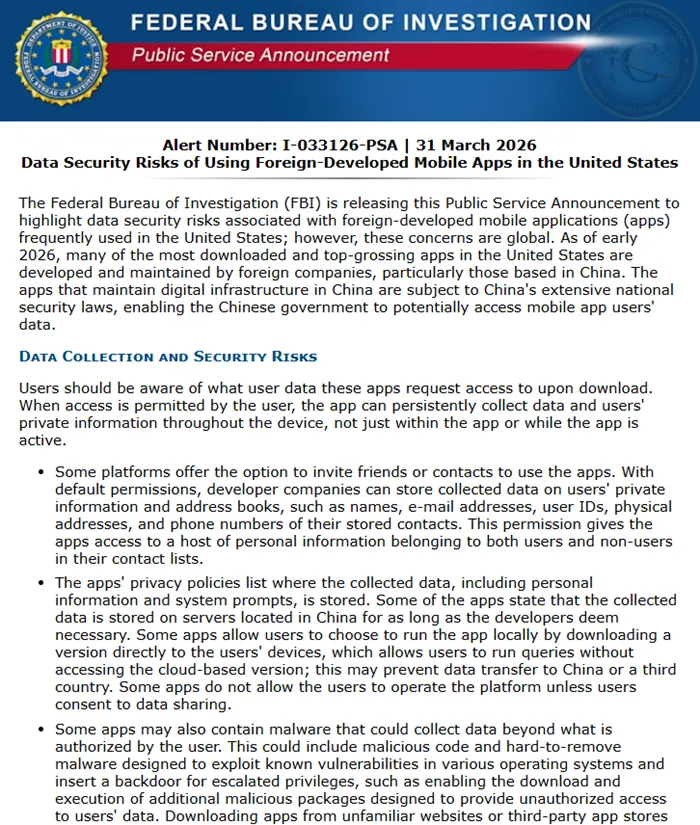 FBI cảnh b&aacute;o r&ograve; rỉ dữ liệu iPhone, Android từ ứng dụng Trung Quốc