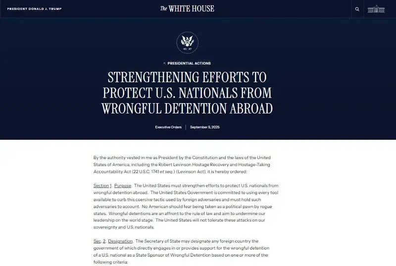 Trump Ký sắc lệnh phạt Chính phủ hoặc tổ chức nước ngoài giam giữ công dân Hoa Kỳ