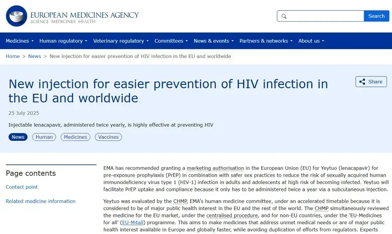 EU phê duyệt thuốc tiêm phòng HIV mới có hiệu quả ngăn ngừa lây nhiễm