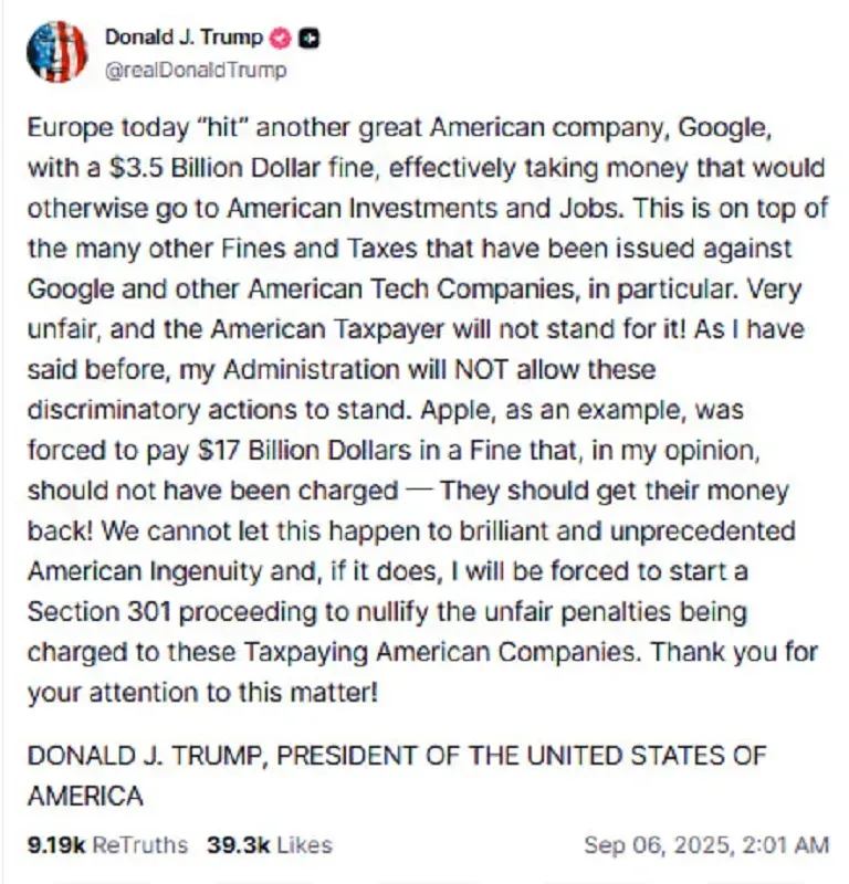 Trump dọa điều tra thương mại sau khi EU phạt Google và Apple
