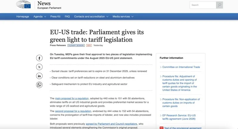 EU ch&iacute;nh thức th&ocirc;ng qua thỏa thuận thuế quan với Hoa Kỳ 
