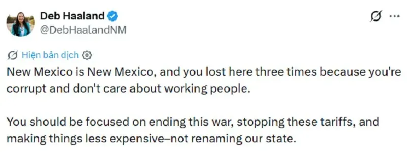 &Ocirc;ng Trump k&ecirc;u gọi đổi t&ecirc;n bang New Mexico th&agrave;nh &ldquo;New America&rdquo;