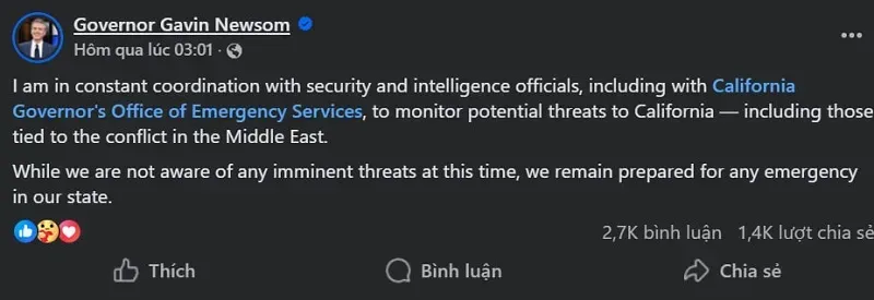 Thực hư th&ocirc;ng tin Iran sẽ tấn c&ocirc;ng California bằng m&aacute;y bay kh&ocirc;ng người l&aacute;i?