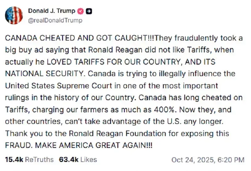 Hoa Kỳ ngừng đàm phán với Canada vì quảng cáo chống thuế quan