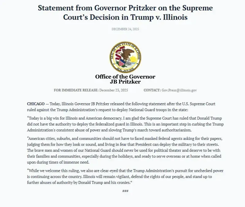 SCOTUS b&aacute;c bỏ kế hoạch triển khai Vệ binh Quốc gia của Trump tại Illinois