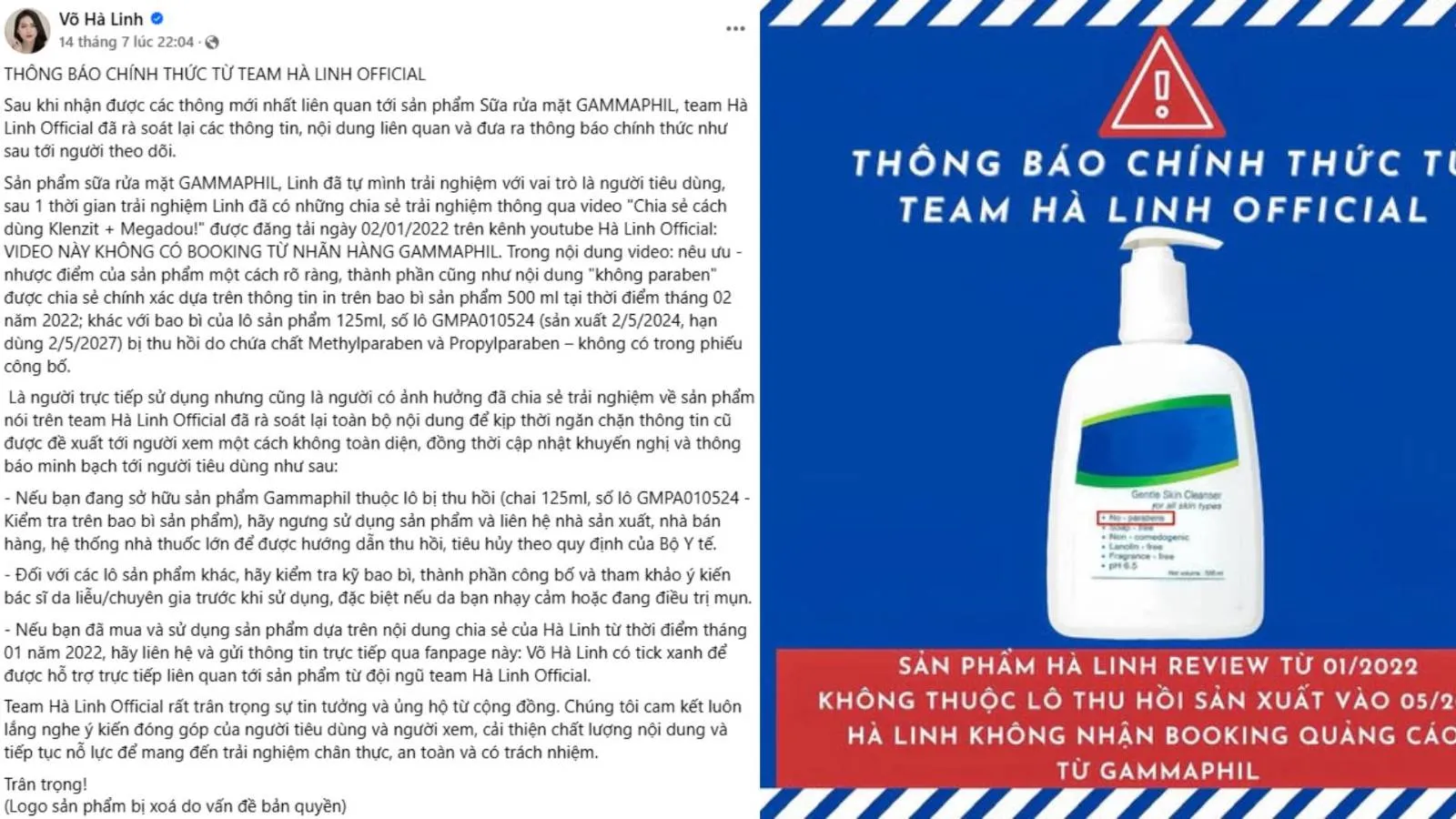 Sữa rửa mặt Gammaphil bị thu hồi vì chứa paraben: Ai đang lừa dối người tiêu dùng?