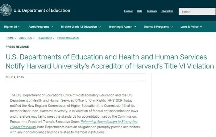 Vi phạm luật dân quyền, Harvard nguy cơ mất công nhận kiểm định chất lượng giáo dục Vi phạm luật dân quyền, Harvard nguy cơ mất công nhận kiểm định chất lượng giáo dục