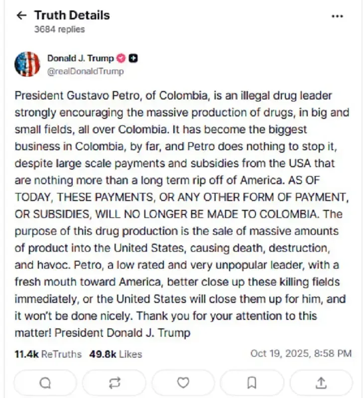 tong-thong-hoa-ky-cao-buoc-tong-thong-colombia-buon-ma-tuy-3.webp Tổng thống Hoa Kỳ cáo buộc Tổng thống Colombia “buôn ma túy”