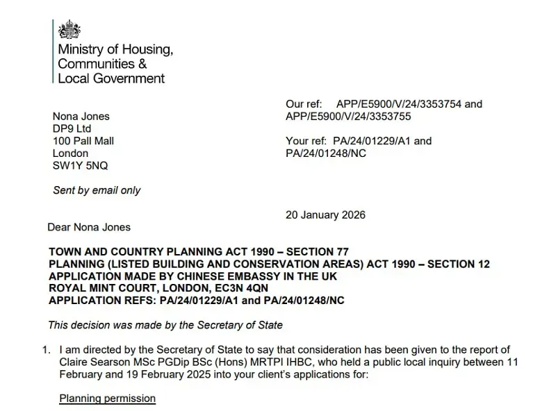 Anh ph&ecirc; duyệt x&acirc;y dựng Đại sứ qu&aacute;n Trung Quốc quy m&ocirc; lớn tại London