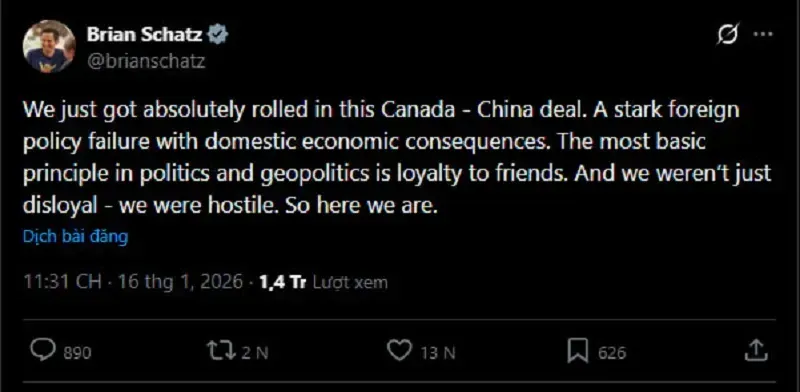 Hoa Kỳ phản ứng tr&aacute;i chiều vụ Trung Quốc k&yacute; thỏa thuận thương mại Canada