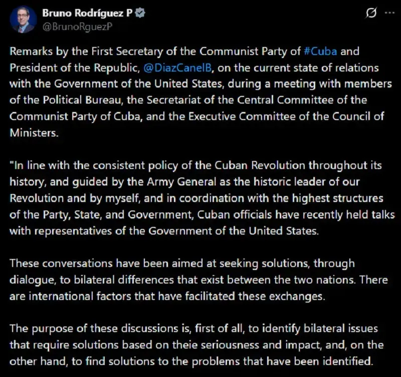 Cuba x&aacute;c nhận đ&agrave;m ph&aacute;n c&ugrave;ng Hoa Kỳ nhưng y&ecirc;u cầu &ldquo;duy tr&igrave; thiện ch&iacute;&rdquo;