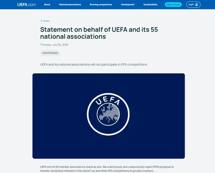 UEFA v&agrave; 55 li&ecirc;n đo&agrave;n th&agrave;nh vi&ecirc;n &ldquo;tẩy chay&rdquo; c&aacute;c giải đấu của FIFA 
