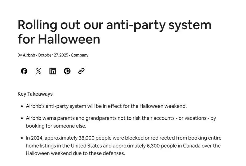 Airbnb ngăn chặn các bữa tiệc Halloween trái phép ở Hoa Kỳ và Canada