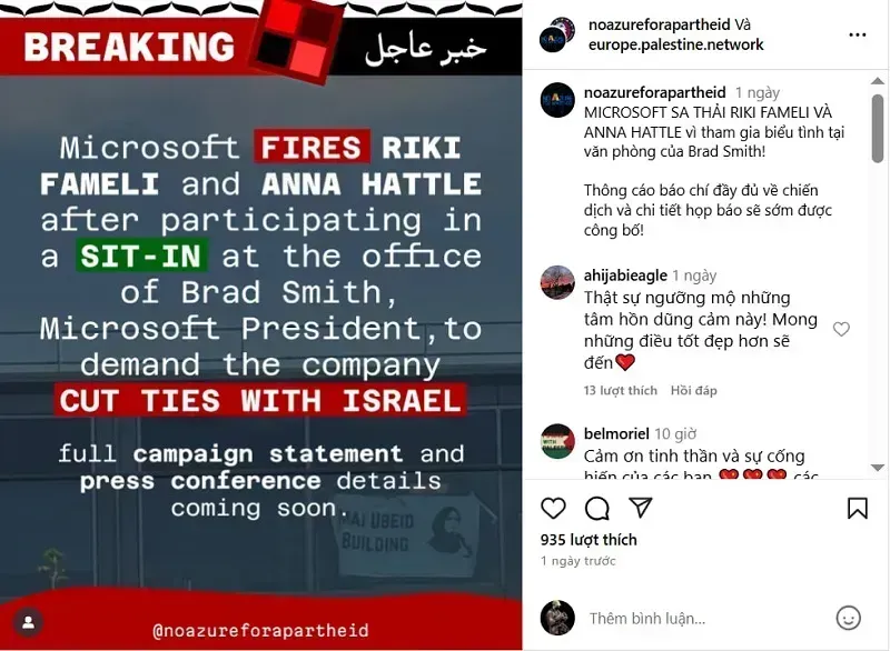 Microsoft sa thải nhân viên đột nhập văn phòng Chủ tịch nhằm biểu tình phản đối Israel