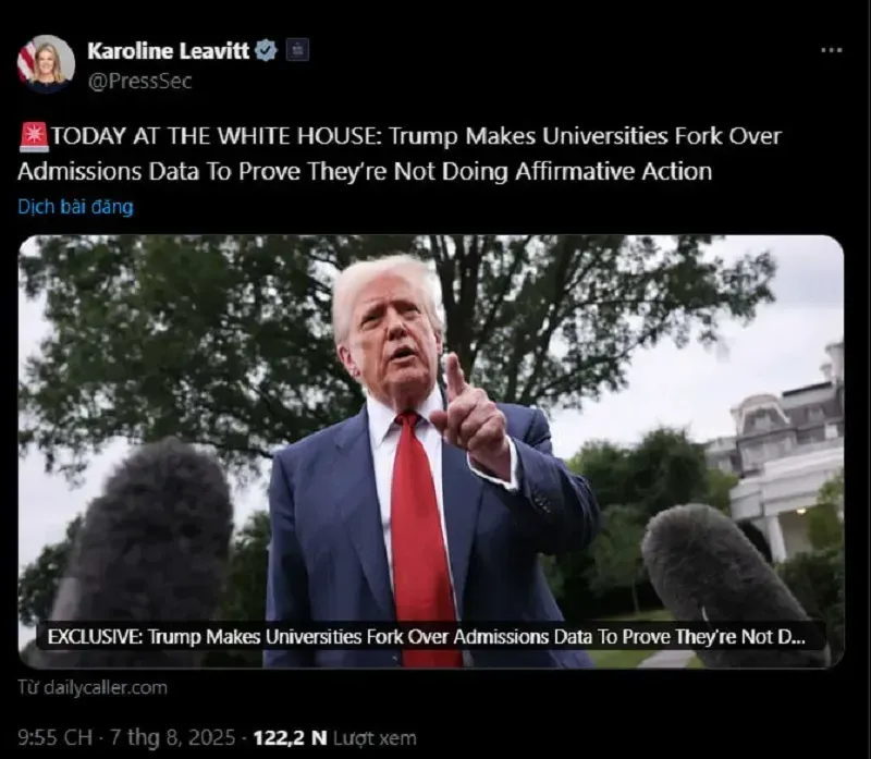 Các trường Đại học phải cung cấp dữ liệu tuyển sinh về chủng tộc cho ông Trump?
