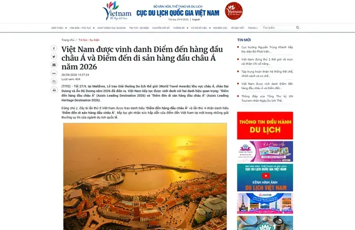 Việt Nam được vinh danh hai danh hiệu du lịch h&agrave;ng đầu ch&acirc;u &Aacute; năm 2026