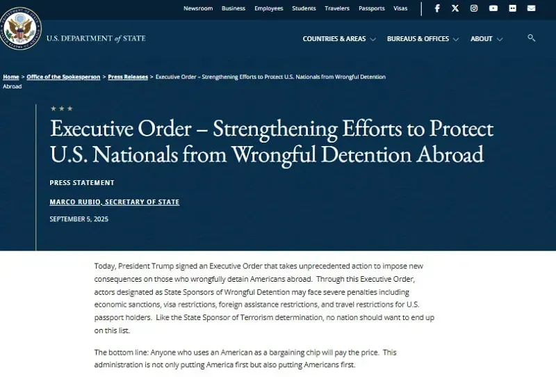 Trump Ký sắc lệnh phạt Chính phủ hoặc tổ chức nước ngoài giam giữ công dân Hoa Kỳ