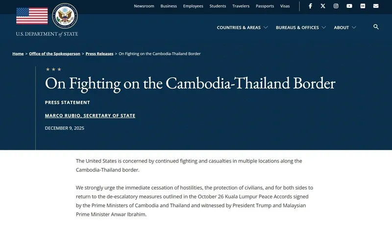 Hoa Kỳ thúc giục Campuchia - Thái Lan ngừng bắn