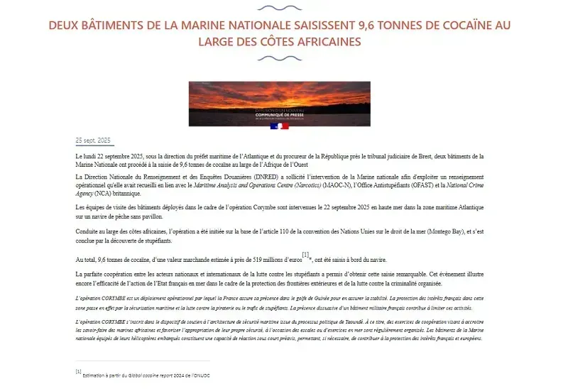 Tây Ban Nha thu giữ 6,5 tấn cocaine ngoài khơi sau thông tin từ Hoa Kỳ