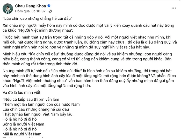 Lời b&agrave;i h&aacute;t &ldquo;Người Việt m&igrave;nh thương nhau&rdquo; g&acirc;y tranh luận