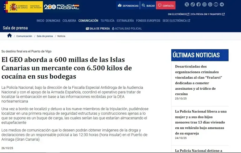 Tây Ban Nha thu giữ 6,5 tấn cocaine ngoài khơi sau thông tin từ Hoa Kỳ