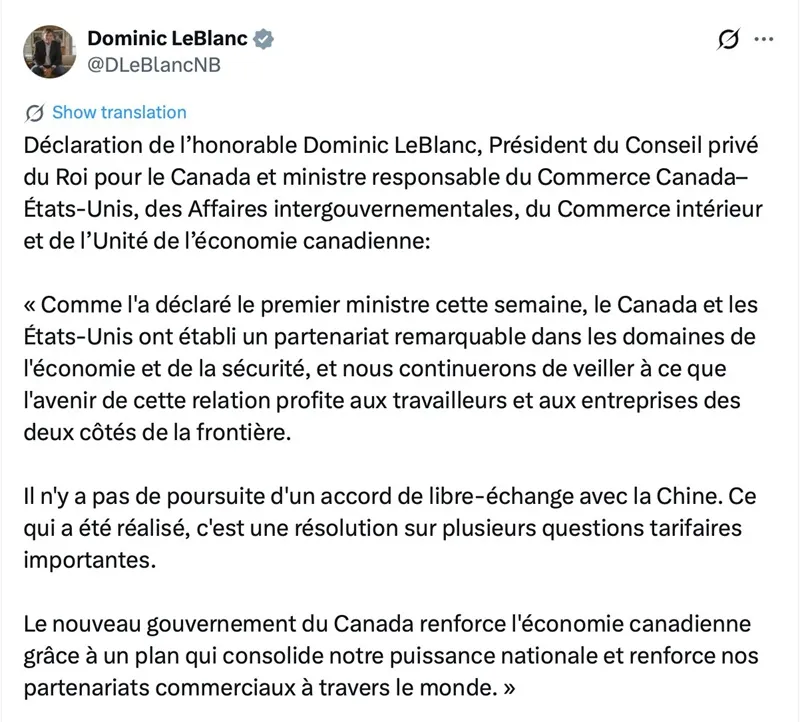 Lập trường của Canada sau khi Hoa Kỳ cảnh b&aacute;o &aacute;p thuế 100%