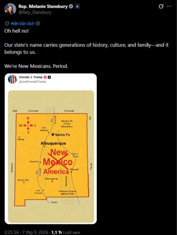 &Ocirc;ng Trump g&acirc;y ch&uacute; &yacute; khi chia sẻ h&igrave;nh ảnh đổi t&ecirc;n bang New Mexico