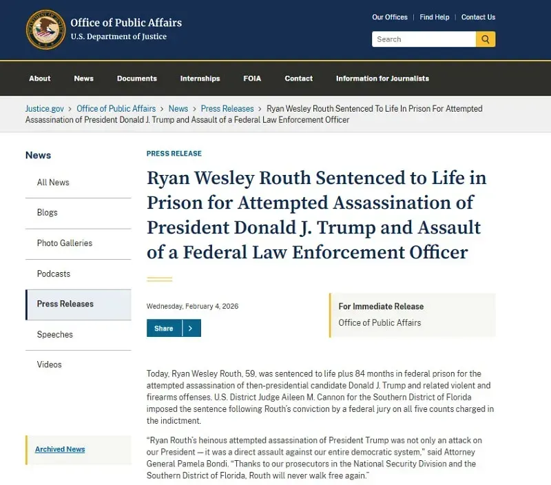 Kẻ &acirc;m mưu &aacute;m s&aacute;t &ocirc;ng Donald Trump l&atilde;nh &aacute;n chung th&acirc;n