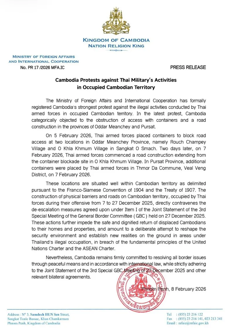 Campuchia chỉ tr&iacute;ch h&agrave;nh động vi phạm chủ quyền l&atilde;nh thổ của Th&aacute;i Lan