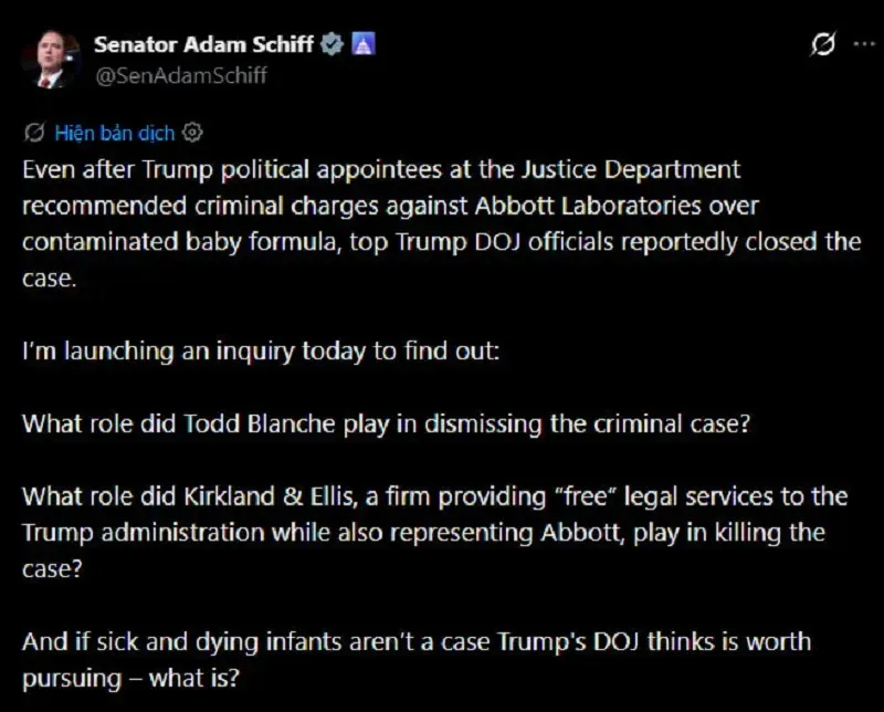 V&igrave; sao DOJ kh&ocirc;ng truy tố h&igrave;nh sự h&atilde;ng sữa bột Abbott?