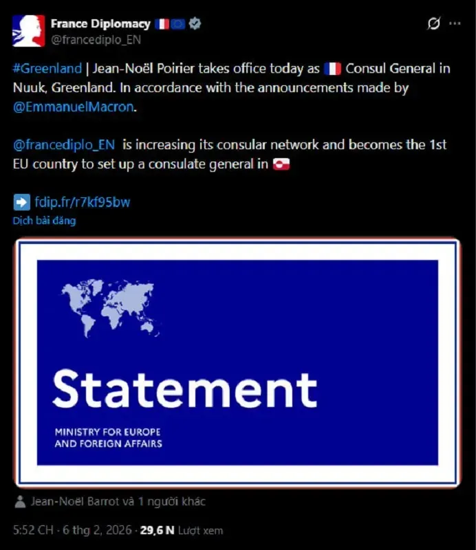 Canada v&agrave; Ph&aacute;p mở l&atilde;nh sự qu&aacute;n tại Greenland giữa căng thẳng địa ch&iacute;nh trị