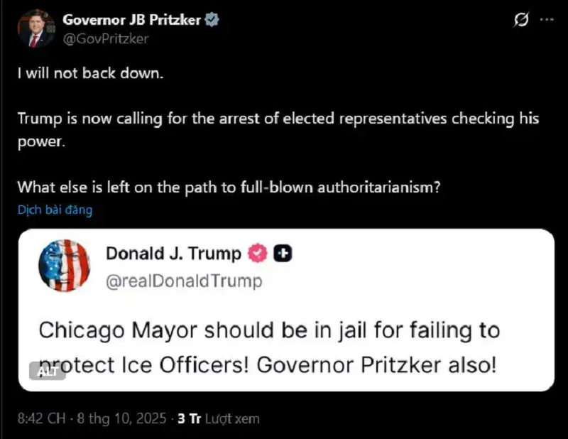 Ông Trump muốn bỏ tù Thống đốc Illinois và Thị trưởng Chicago