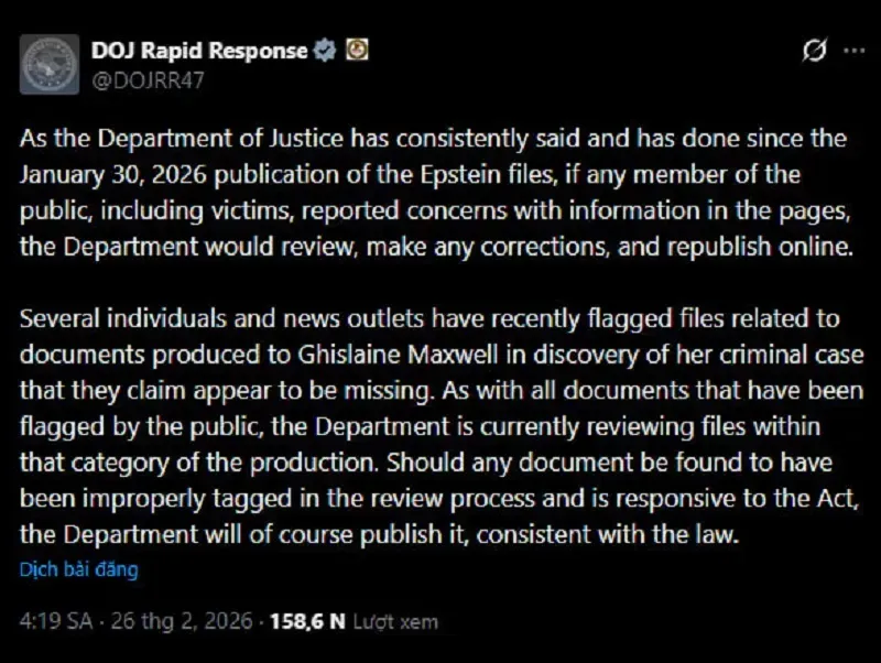 C&oacute; hay kh&ocirc;ng h&agrave;nh vi &ldquo;ph&acirc;n loại sai&rdquo; hồ sơ li&ecirc;n quan đến Jeffrey Epstein?