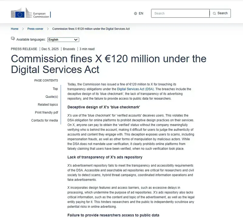 Mạng xã hội X bị Ủy ban châu Âu phạt 140 triệu USD
