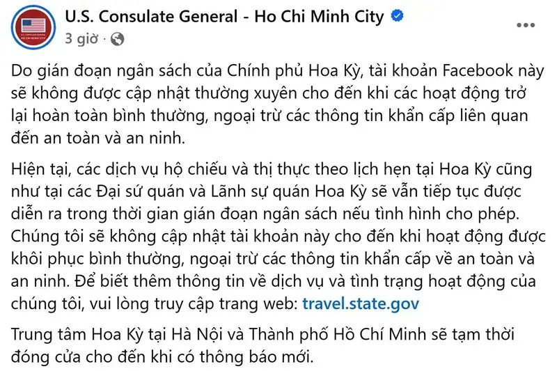 Tài khoản Facebook Đại sứ quán Hoa Kỳ tại Việt Nam ngừng hoạt động? 
