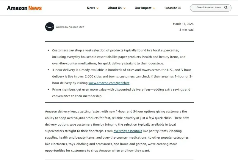 Amazon ra mắt dịch vụ giao h&agrave;ng mới để cạnh tranh với Walmart?