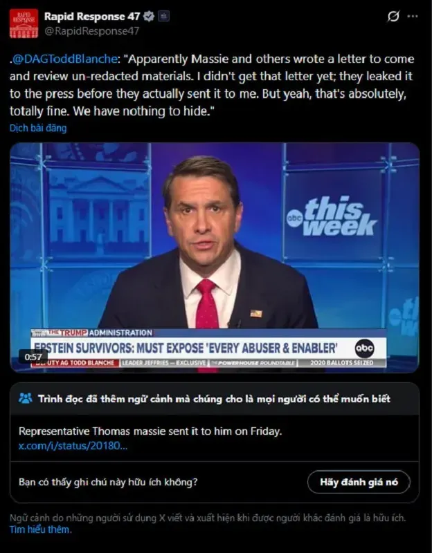 Qu&aacute; tr&igrave;nh c&ocirc;ng bố hồ sơ Epstein bị chỉ tr&iacute;ch, DOJ n&oacute;i g&igrave;?