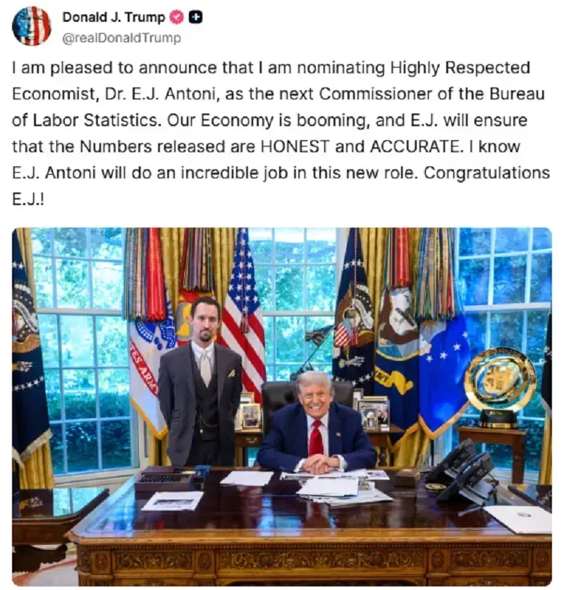 Trump đề cử lãnh đạo BLS mới sau quyết định sa thải người cũ gây tranh cãi
