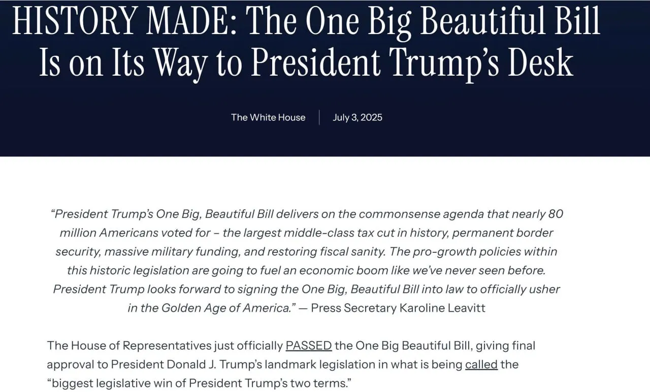 “One Big, Beautiful Bill” chính thức được Quốc Hội Mỹ thông qua