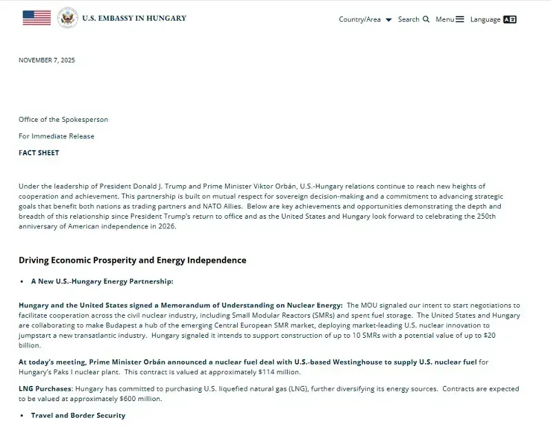 Thấy g&igrave; từ thỏa thuận hợp t&aacute;c hạt nh&acirc;n d&acirc;n sự giữa Hoa Kỳ - Hungary?